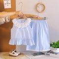 Girls Light Blue Sleeveless Ruffled Top With Pants Sets Sets Light Blue 1-2 Y