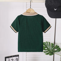 Boys Green Short Sleeves Rib Cuff Polo T-Shirt Tshirts