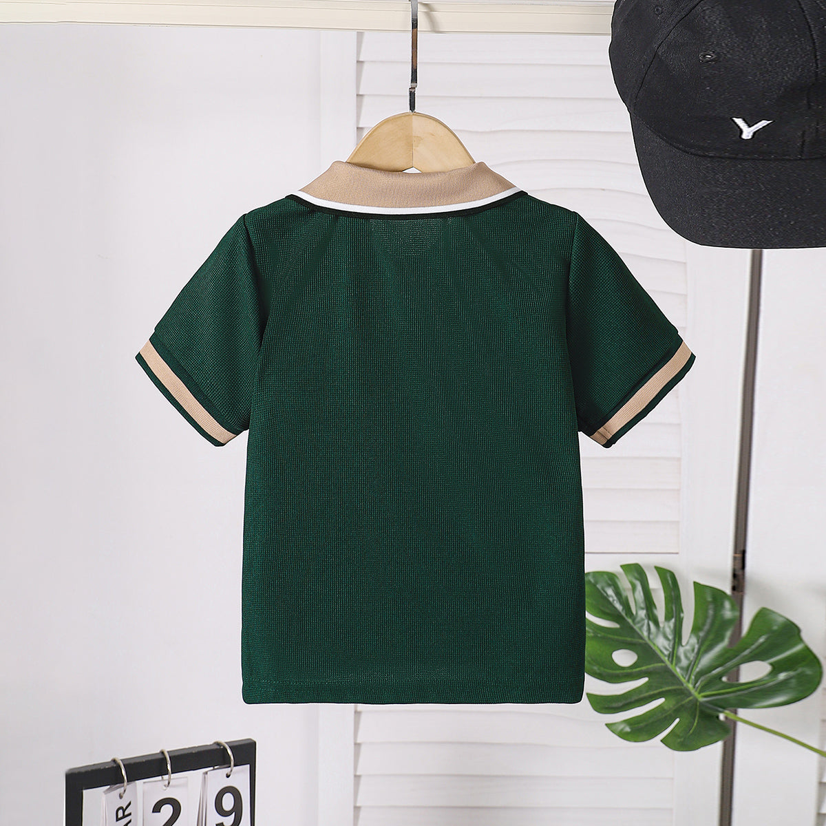 Boys Green Short Sleeves Rib Cuff Polo T-Shirt Tshirts