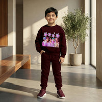 Boys Maroon K-Pop Star Graphics Sweatshirt With Jogger Co-ord Sets Sets Maroon 6-7 Y