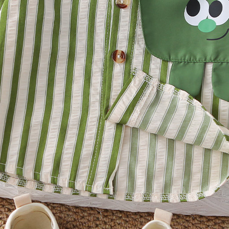 Boys Green Stripes Oversized Shirt With Denim Pants Set 2 pc. Sets