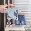 Boys Light Blue Typographic Printed Short Sleeve T-Shirt With Denim Shorts Sets 2 pc. Sets Light Blue 1-2 Y