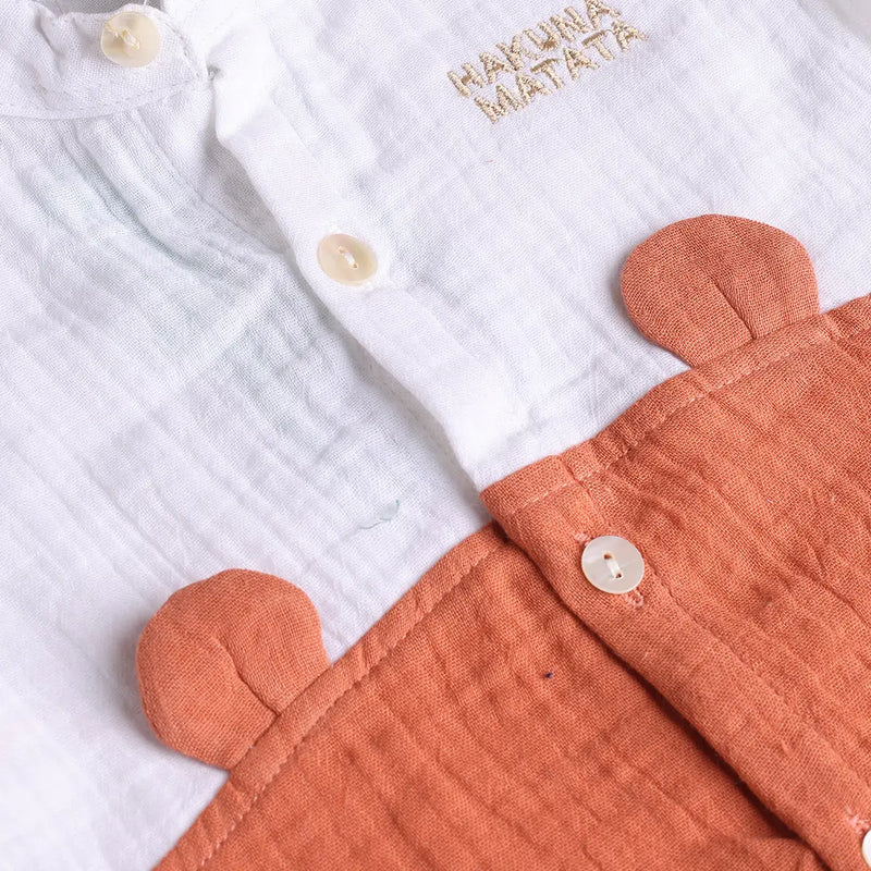 Boys Orange Embroidered Short Sleeve Shirt With Elasticated Shorts Sets 2 pc. Sets