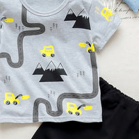 Boys Grey Graphic Print Round Neck T-Shirt With Shorts Sets 2 pc. Sets