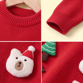 Girls Red Jacquard Long Sleeve Sweater Sweaters & Cardigans