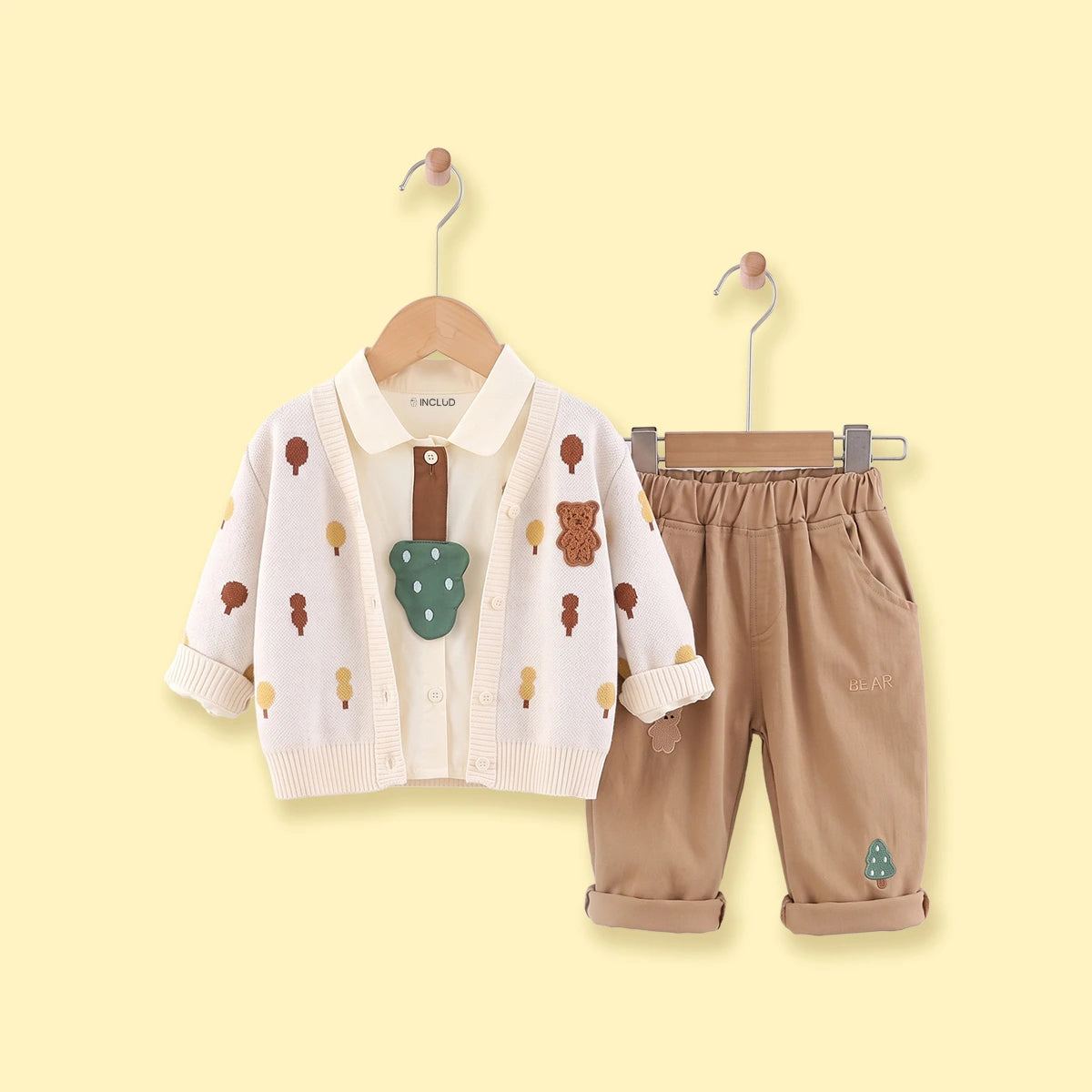 Boys Off White Jacquard Cardigan With Shirt And Pants Sets 3 pc. Sets Off White 1-2 Y