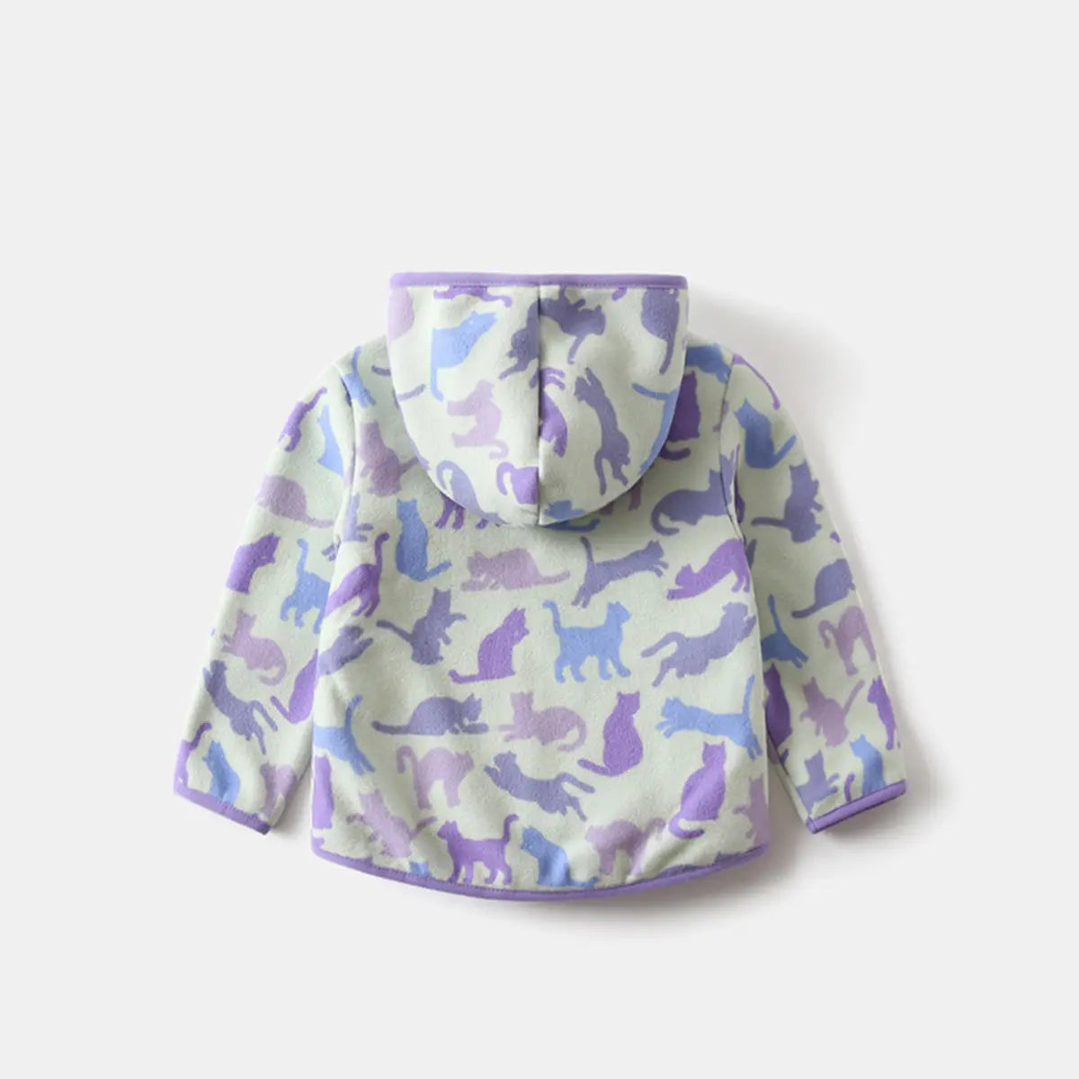 Boys Multicolor Cat Printed Fleece Hooded Zipper Jacket Coats & Jackets