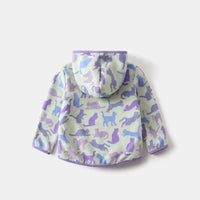 Boys Multicolor Cat Printed Fleece Hooded Zipper Jacket Coats & Jackets