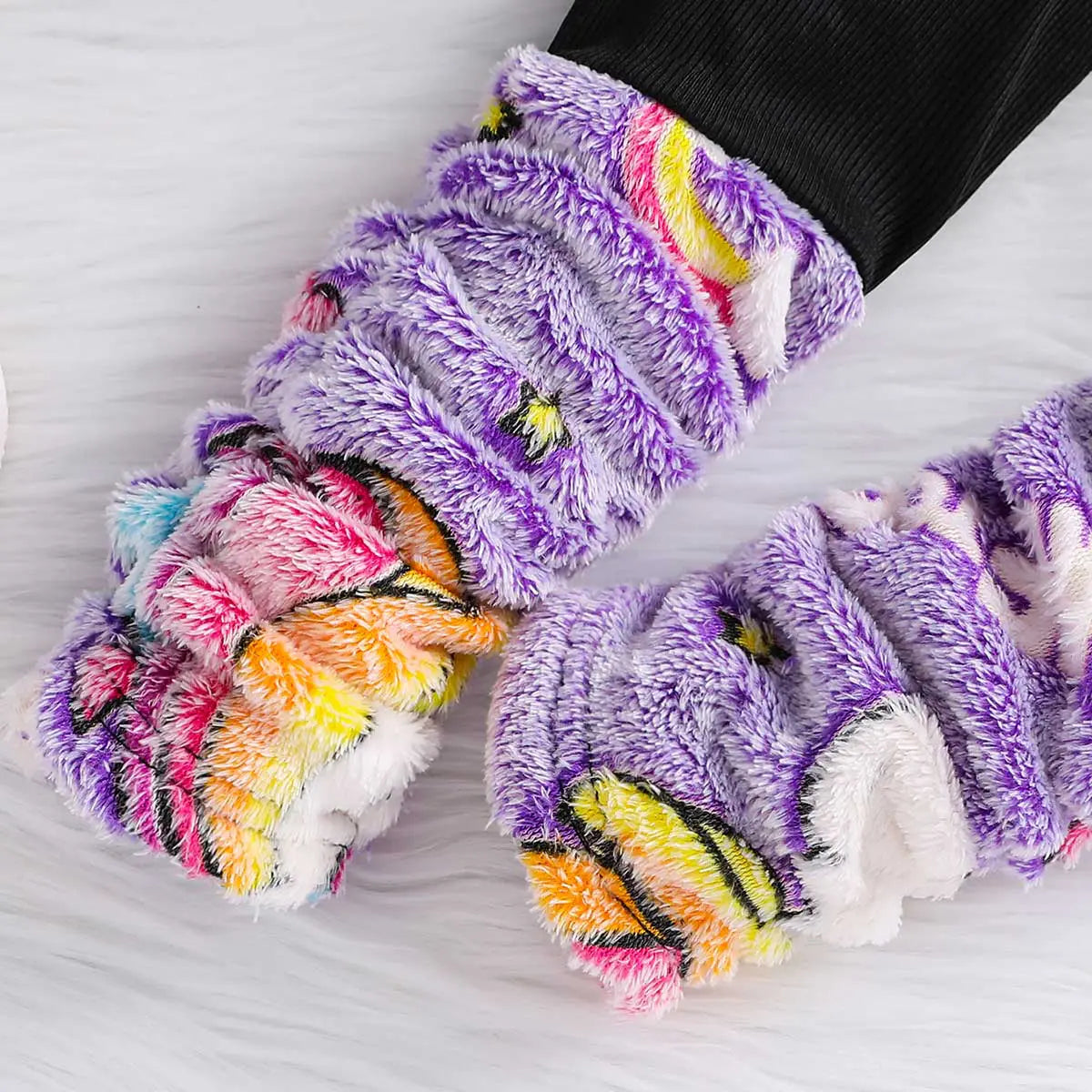 Girls Purple Self-Design Unicorn Patterns Hooded Fleece Sweatshirt With Legging Sets 2 pc. Sets