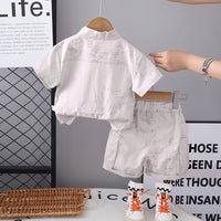Boys Grey Tie & Dye Printed Shirt With Inner Tee And Cargo Shorts Set 3 pc. Sets