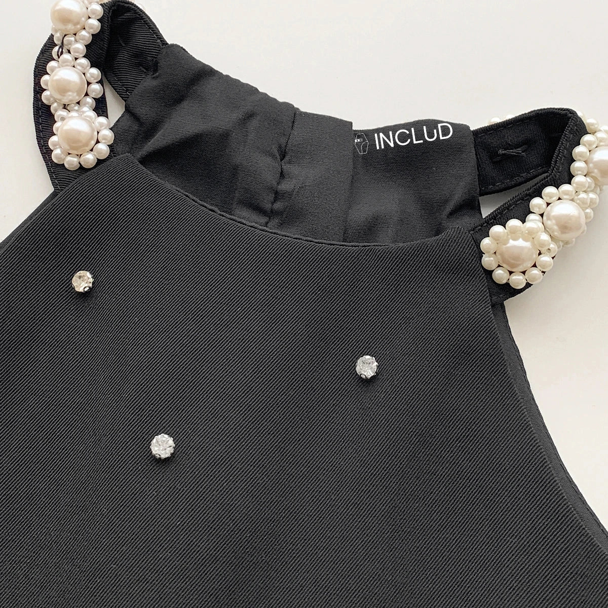 Girls Black Glass Stone Embellished A-line Dress With Contrast Ruffle Hem Casual Dresses