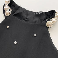 Girls Black Glass Stone Embellished A-line Dress With Contrast Ruffle Hem Casual Dresses