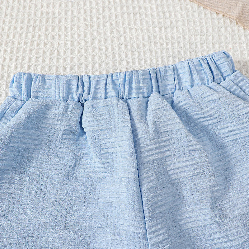 Boys Sky Blue Textured Short Sleeves Shirt With Shorts Set 2 pc. Sets