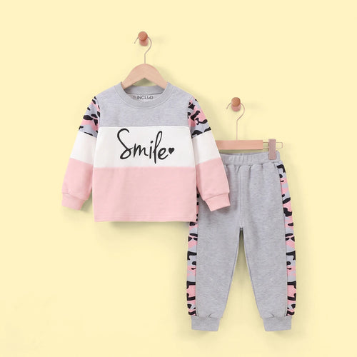 Girls Grey Typography Print Sweatshirt With Pants Sets 2 pc. Sets Grey 3-4 Y