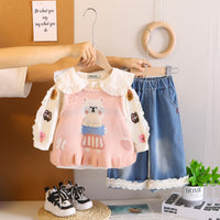 Girls Pink Embroidered Sleeveless Pullover With Top & Denim Pants Set Sets Pink 1-2 Y