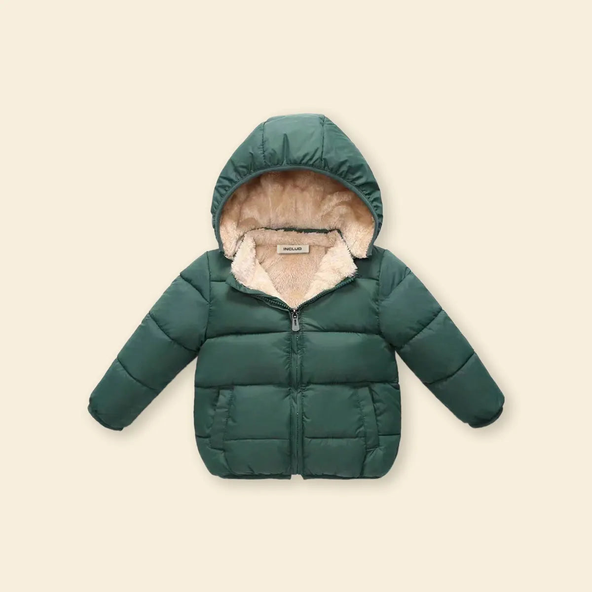 Boys Green Hooded Puffer Jacket With Sherpa Fleece Lining Coats & Jackets Green 1-2 Y