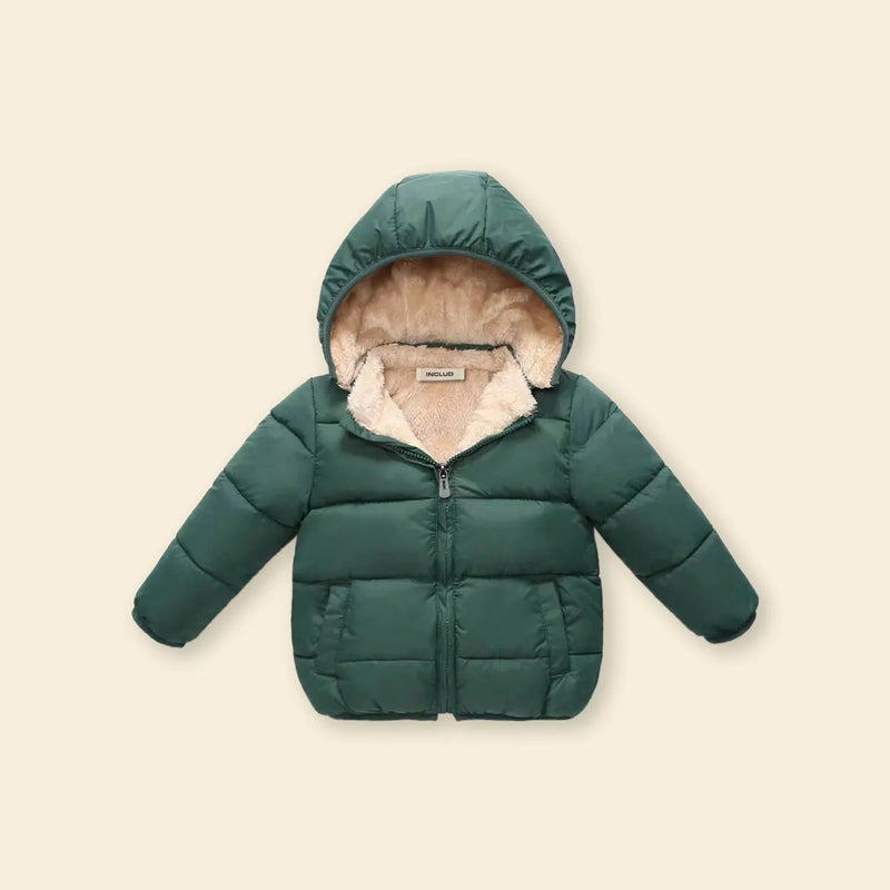 Boys Green Hooded Puffer Jacket With Sherpa Fleece Lining Coats & Jackets Green 1-2 Y