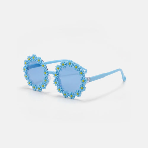 Girls Blue Flower Round Sunglasses Sunglasses Blue Onesize