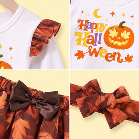 Girls White Happy Halloween Print Top With Skirt Sets 2 pc. Sets
