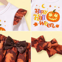 Girls White Happy Halloween Print Top With Skirt Sets 2 pc. Sets