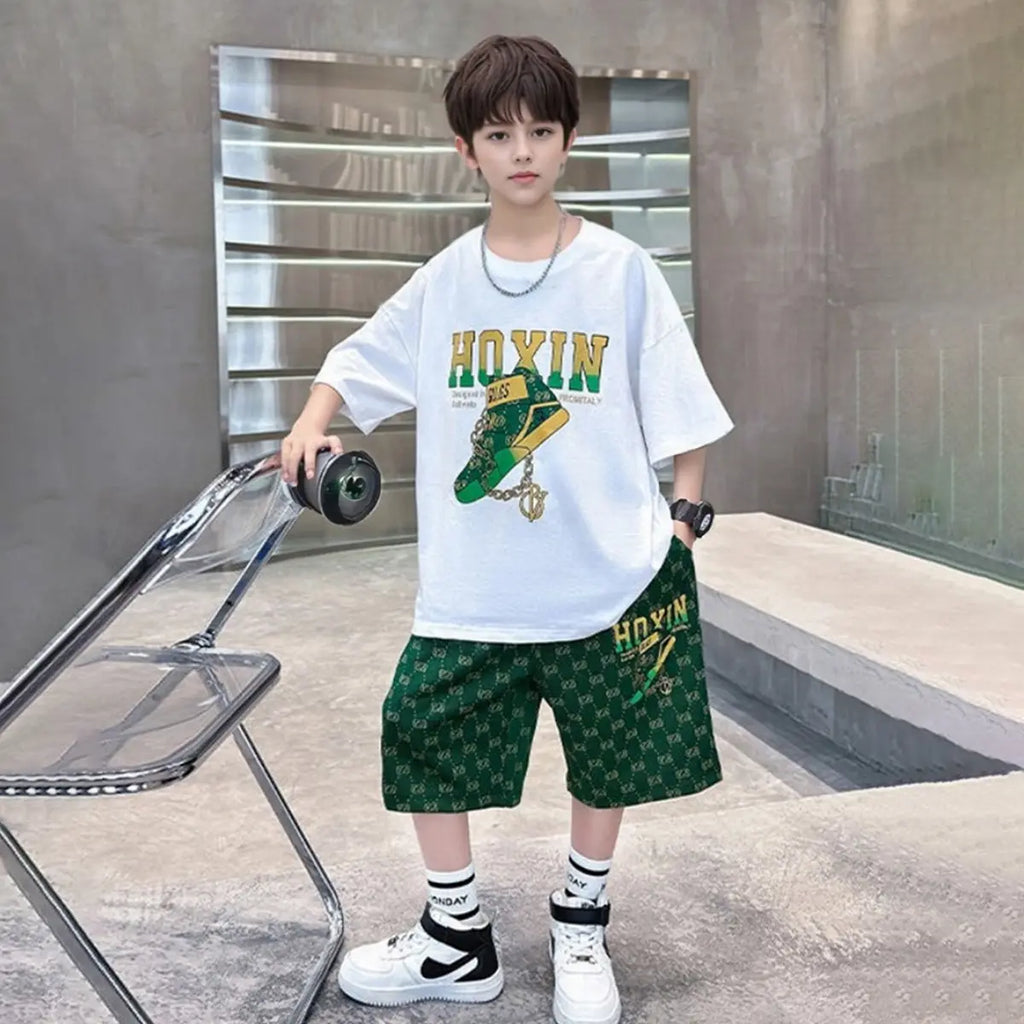 Boys Black Graphics Oversized T-Shirt With Shorts Set c02cfe28-1f12-42f5-955d-15853ad8d564 Sets