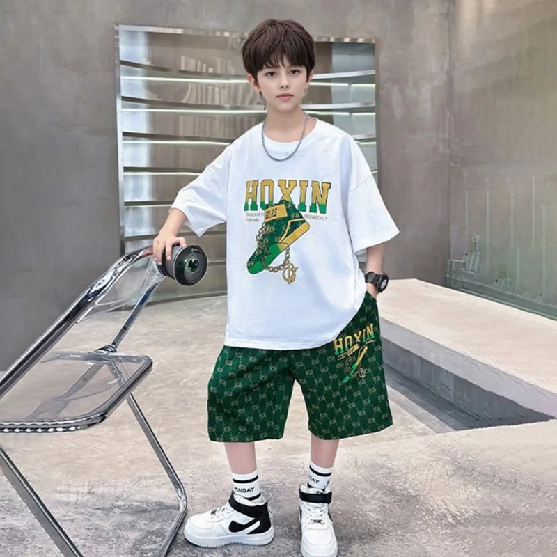 Boys Black Graphics Oversized T-Shirt With Shorts Set c02cfe28-1f12-42f5-955d-15853ad8d564 Sets