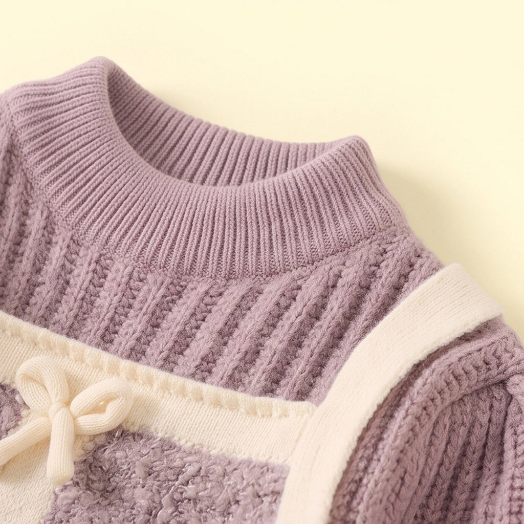 Girls Mauve Bow Applique Long Sleeve Sweater Sweaters & Cardigans