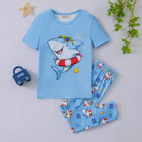 Boys Blue Shark Print T-shirt with Pajamas Set Sets Blue 3-4 Y