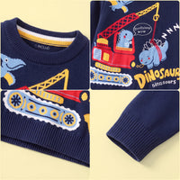 Boys Navy Blue Long Sleeve Dinosaur Cartoon Graphic Sweater Sweaters & Cardigans