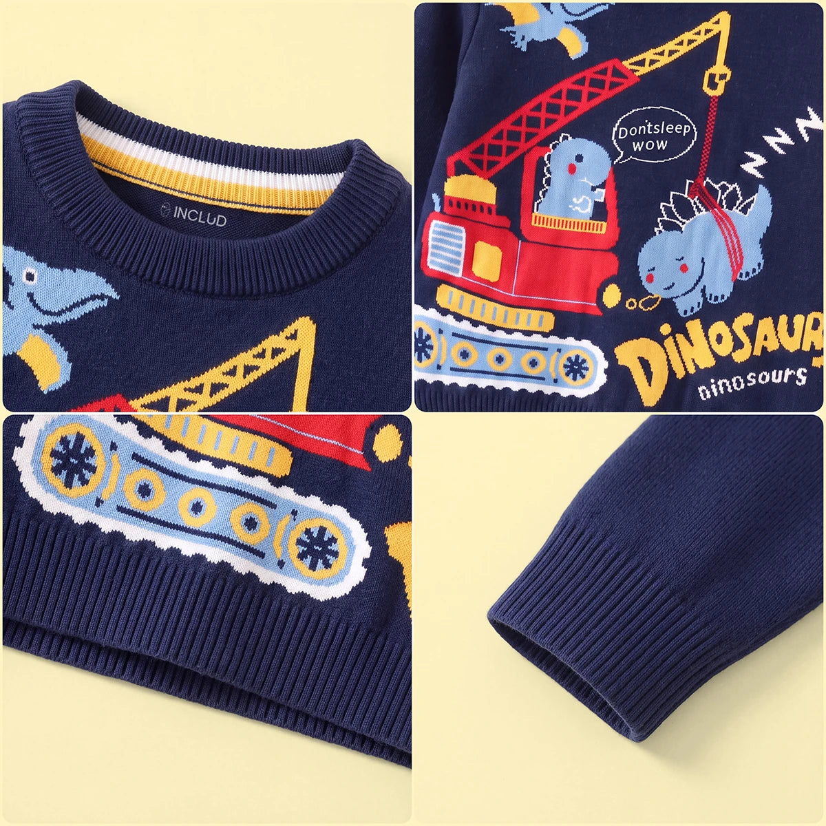 Boys Navy Blue Long Sleeve Dinosaur Cartoon Graphic Sweater Sweaters & Cardigans