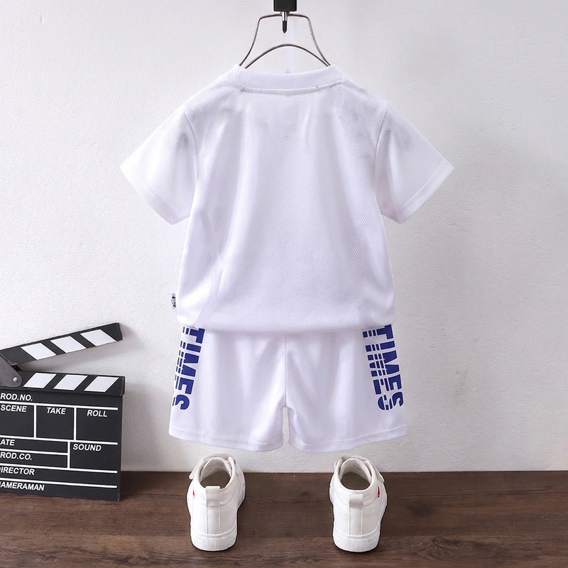 Boys White Short Sleeve Typography Print T-Shirt With Shorts Sets 2 pc. Sets