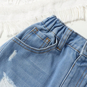 Girls Light Blue Distressed Denim Pant Jeans