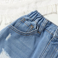 Girls Light Blue Distressed Denim Pant Jeans