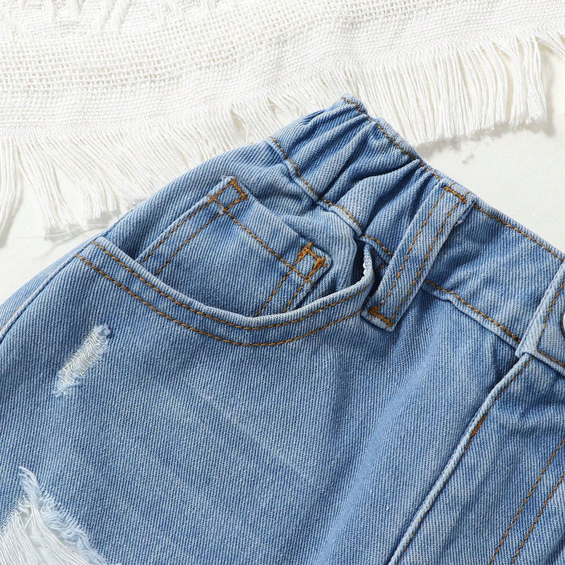 Girls Light Blue Distressed Denim Pant Jeans