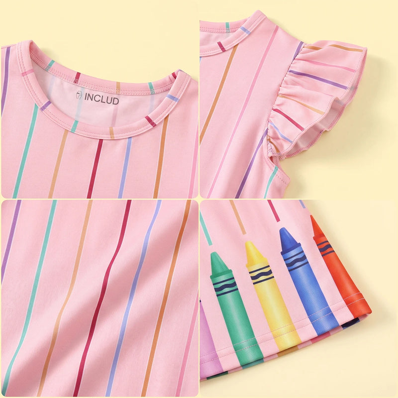 Girls Pink Striped Flutter Sleeve A-line Dress Casual Dresses