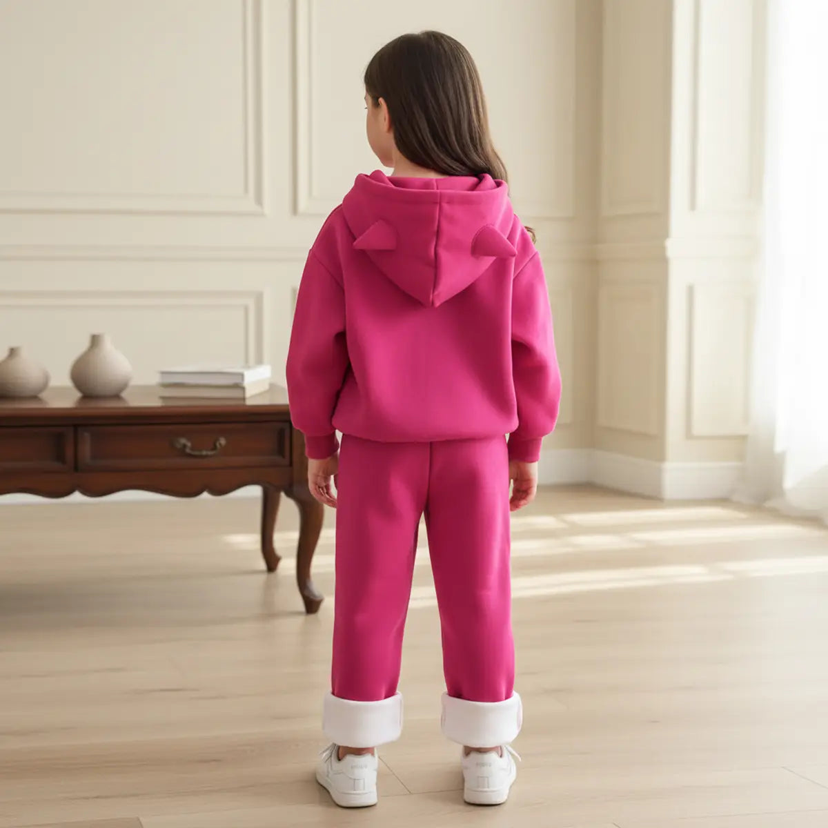 Girls Fuchsia Hooded Zip-up Jacket With Pant Co-ord Sets Sets