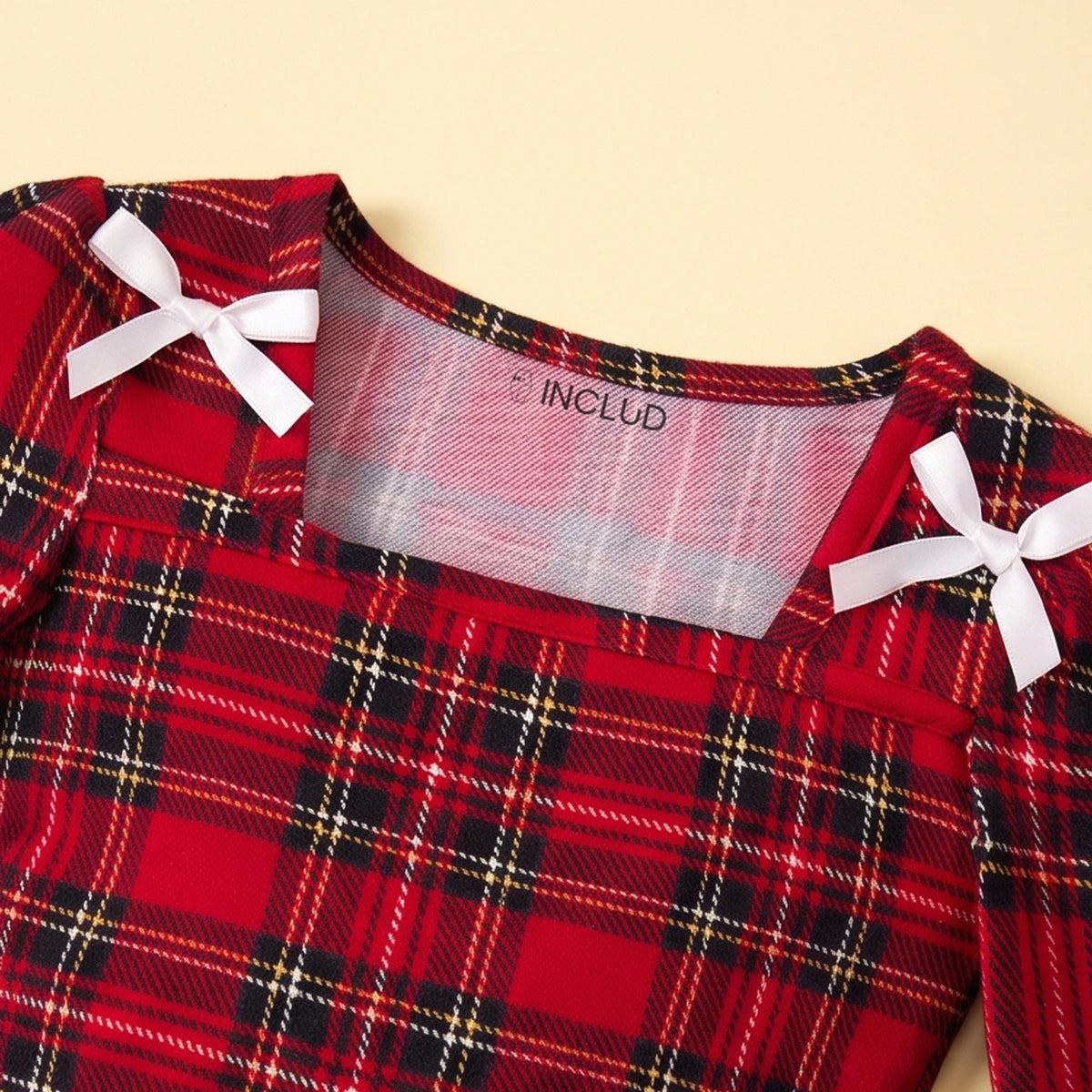 Girls Red Checked Long Sleeve Balloon Dress Casual Dresses