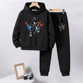 Boys Black Motorcycle Printed Hooded Sweatshirt with Joggers Set Sets Black 5-6 Y