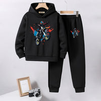 Boys Black Motorcycle Printed Hooded Sweatshirt with Joggers Set Sets Black 5-6 Y