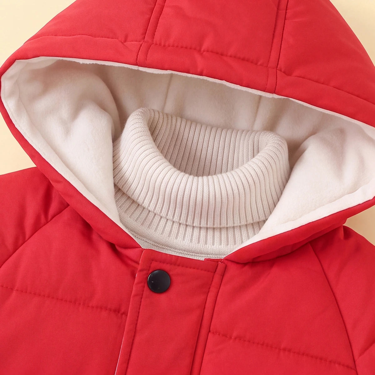 Girls Red Solid Puffer Hooded Long Jacket Coats & Jackets
