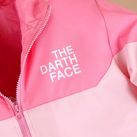 Girls Pink Typographic Printed Hooded Zipper Jacket Coats & Jackets