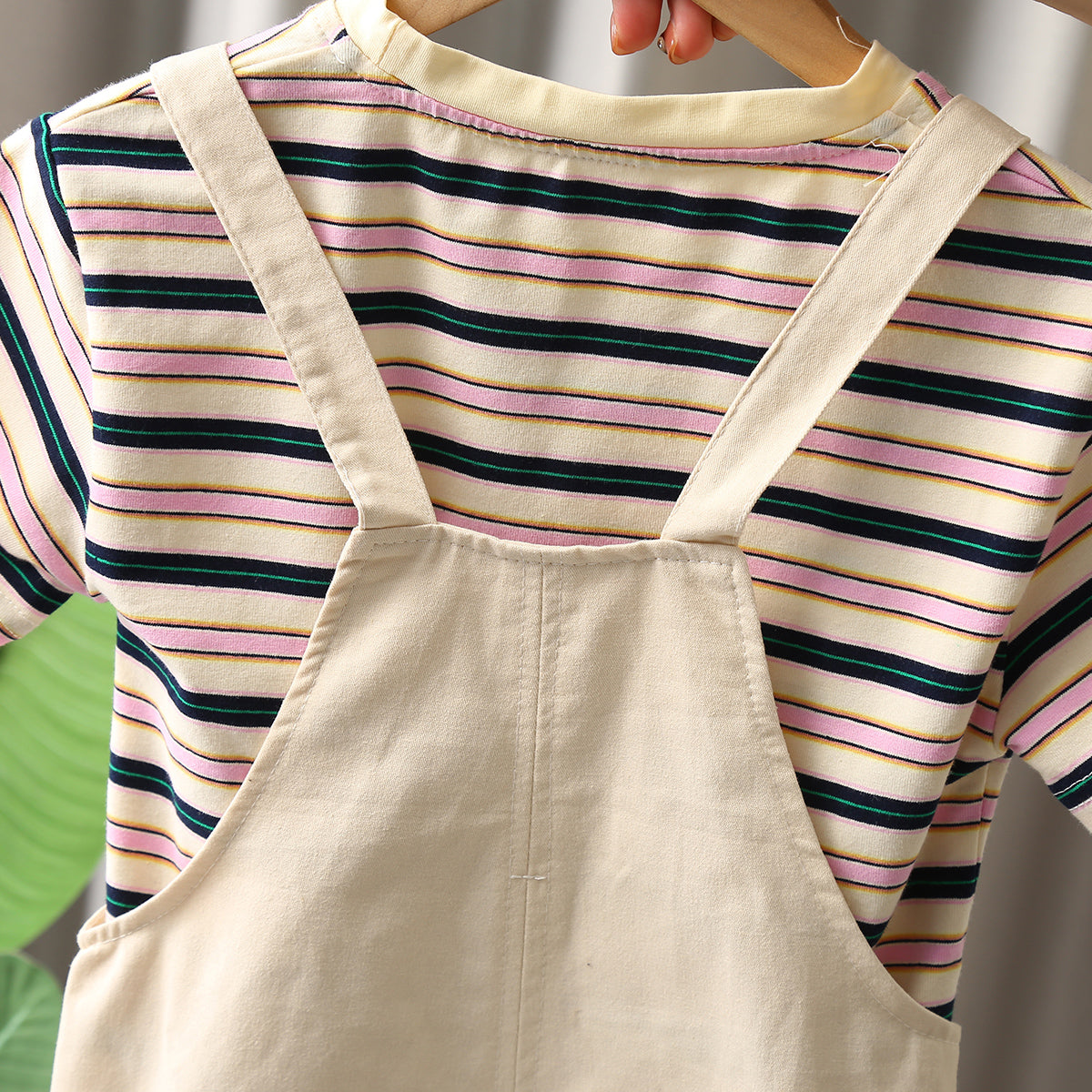 Boys Off-White Striped T-shirt with Puppy Patch Dungaree Set Sets