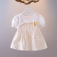 Girls Floral Printed Short Sleeves Casual Dress Casual Dresses Yellow 4-5 Y
