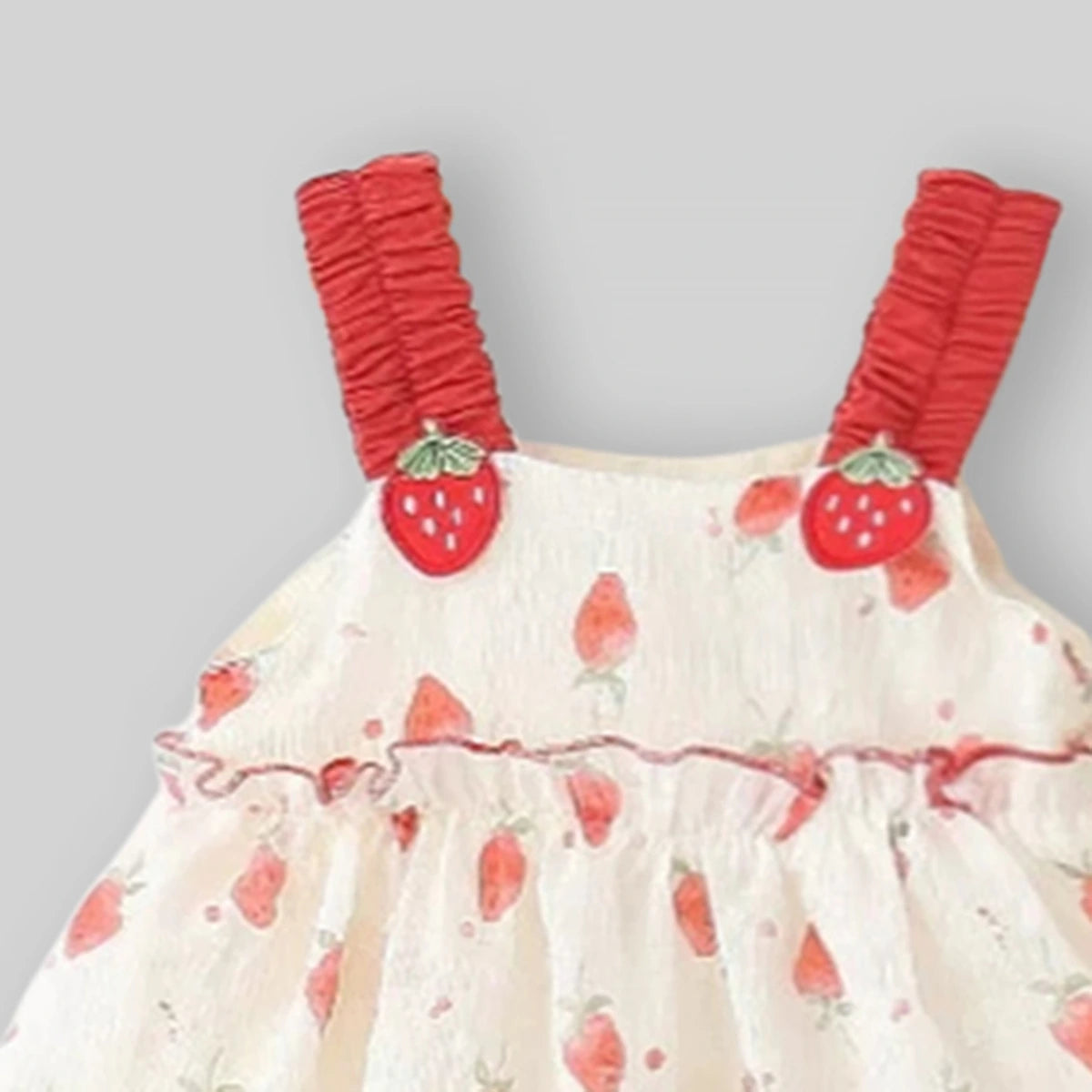 Girls Off White Strawberry Print A-Line Dress With Sun Hat Casual Dresses