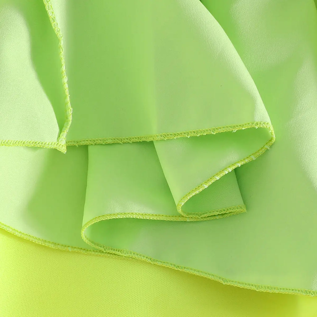 Girls Lime Yellow Sleeveless Fit & Flare Party Wear Dress With Elegant Bow Detail Party Dresses