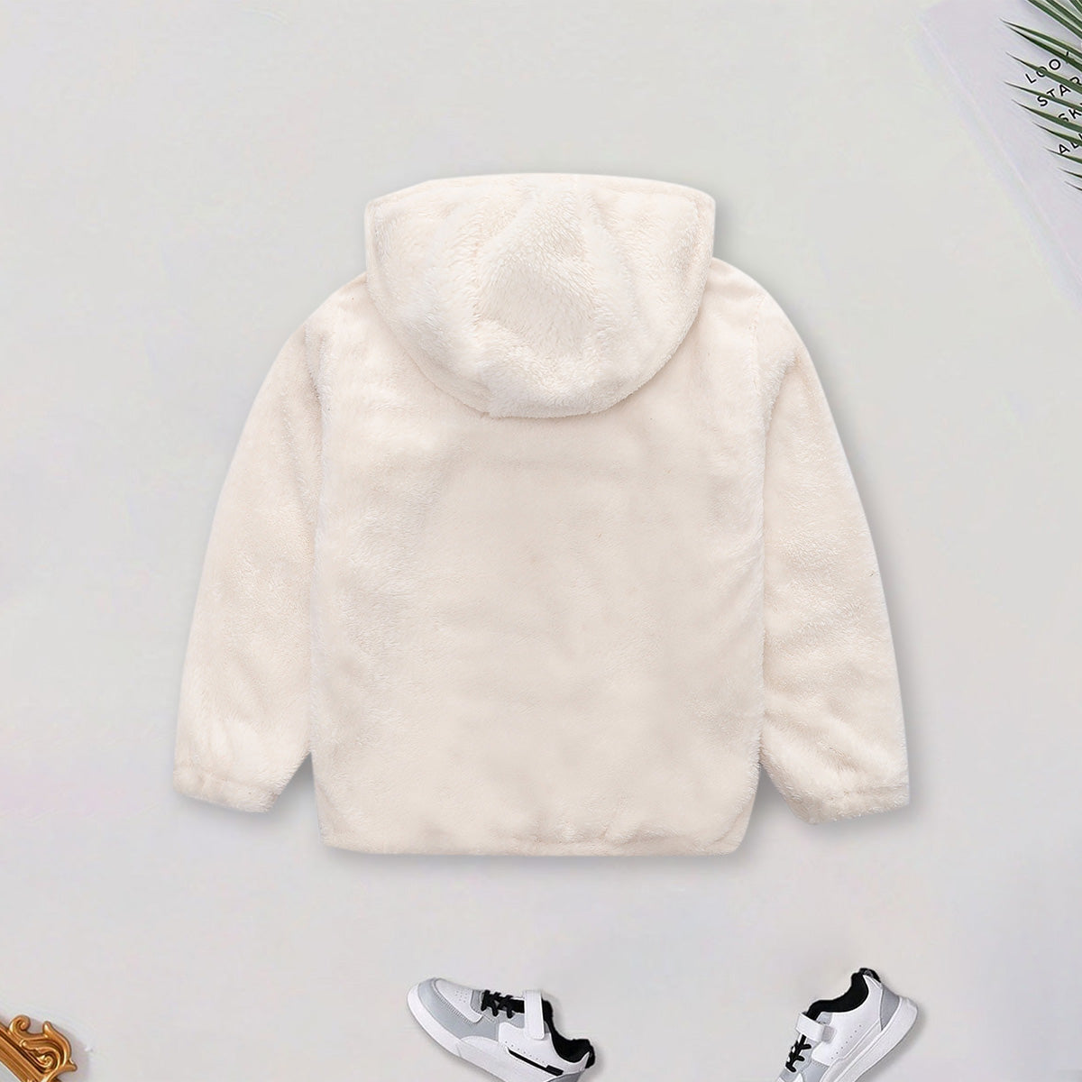 Girls Off White Fur Front Zipper Hooded Winter Jacket Coats & Jackets
