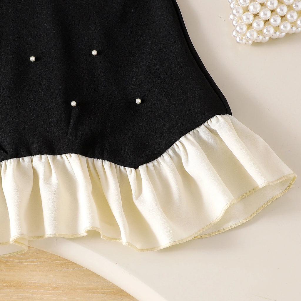Girls Black Pearl Embellished Sleeveless A-Line Dress Casual Dresses