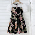 Girls Black Floral Printed Net Puff Sleeves Dress Casual Dresses Black 7-8 Y