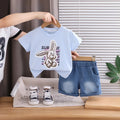 Boys Sky Blue Bunny Print Short Sleeve T-Shirt With Elasticated Denim Shorts Sets 2 pc. Sets Sky Blue 1-2 Y