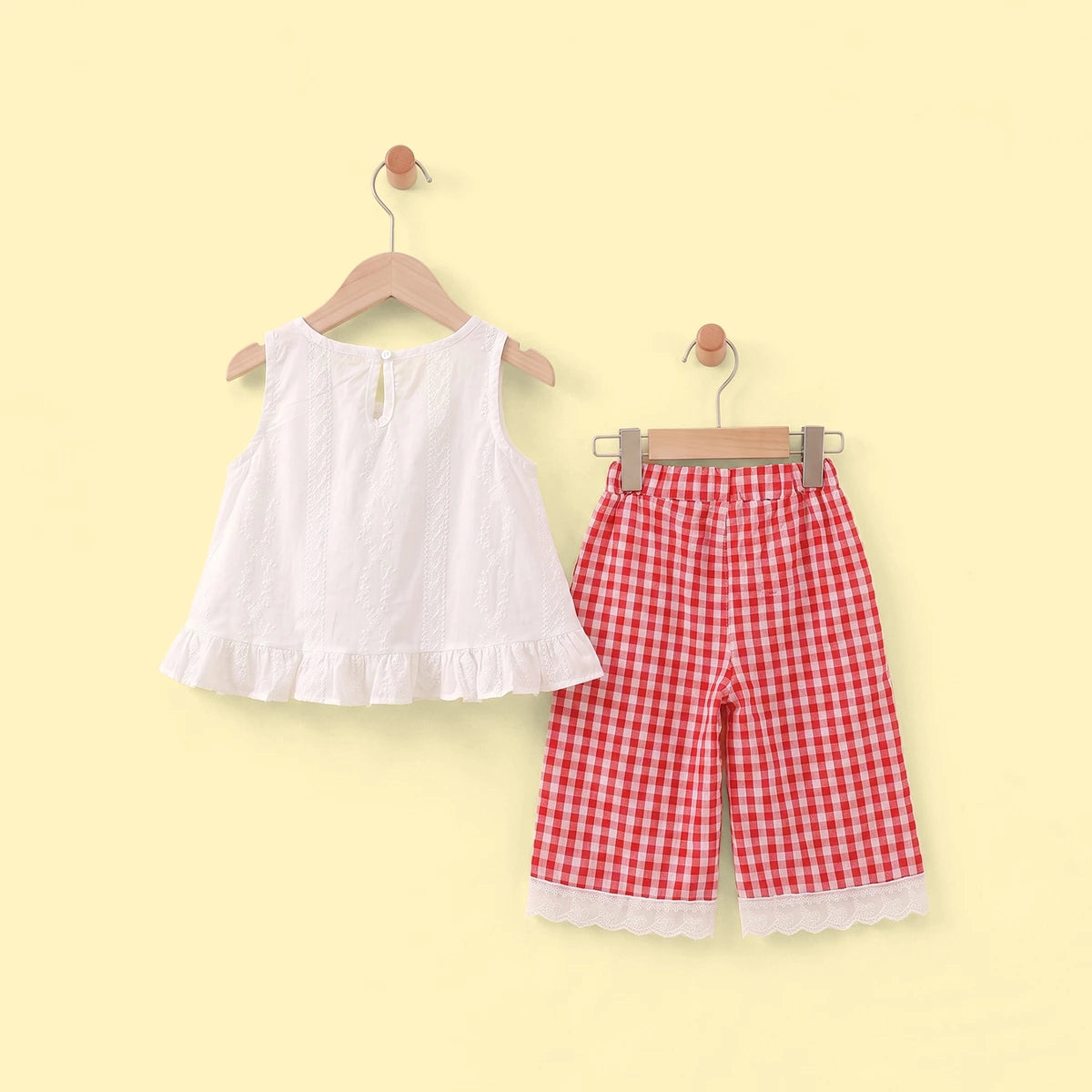 Girls White Sleeveless Top With Checked Pants Sets 2 pc. Sets